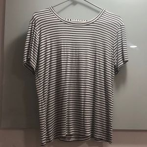 C&C California Tops/White and Blue Striped T Shirt